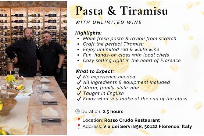 Florence Pasta & Tiramisu Cooking Class with Unlimited Wine - A lesson with room for questions